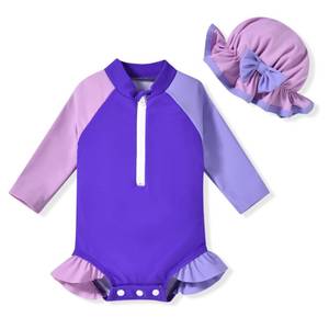 lot 3422 image: Baby Girls Long Sleeve One Piece Swimsuit Bathing Suit Zip Up Swimwear Beach Wear 12-18 Months Purple