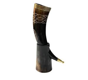 lot 3439 image: HORN Viking Drinking Horn Mug Craved Drinking Horn with Stand Drink Mug Halloween - Retail $45