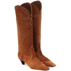 lot 3440 image: DOEYG Suede Cowboy Boots for Women Pointed Toe Knee High Tall Boots Pull on Wide Calf Western Boots Fashion Dressy Comfortable Long Boots Size 7.5 - Retail $59