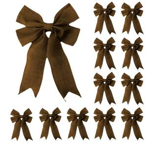 lot 3442 image: Meseey Burlap Ribbon Bows with Twist Tie, 5 x 7 Inch, Gift Wrapping and Party Decorations, Set of 12 (Brown) - Retail $16