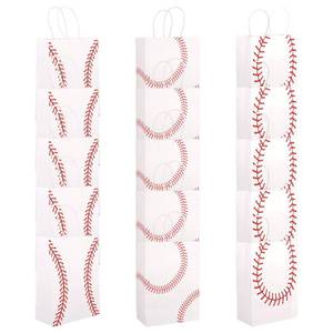 lot 3453 image: lasuroa 15pcs Baseball Party Gift Bags, 3 Styles of Kraft Paper Treat & Favor Bags with Handles for Baseball Themed Birthday Parties Sports Games Candy Snacks and Treats Storage (Red, White) - Retail $6