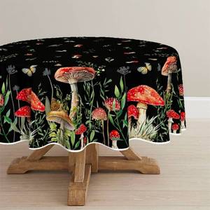 lot 3455 image: Horaldaily Vintage Mushroom Tablecloth, Black, 70x70 Inch Round - Retail $18