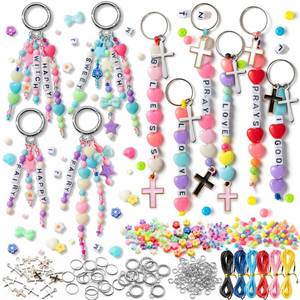 lot 3458 image: WATINC DIY Keychain Making Crafts - 777PCS Christine Cross Beads with Round Buckle Bracelet Bag Charm Making Craft Kits, Letter Beads for Jewelry Accessories Festival Party Gift Favor for Women Men - Retail $19