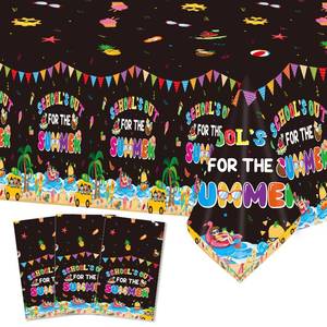 lot 3459 image: musaeva Schools Out for Summer Tablecloths Decorations - 3 Pcs Schools Out for the Summer Party Tablecloths, Last Day of School Pool Party Table Covers Supplies for Vacation Indoor Outdoor