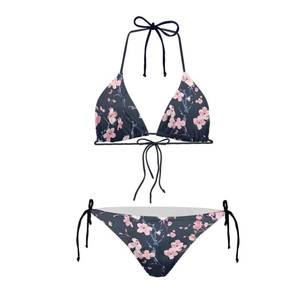 lot 3468 image: Glomenade Two Piece Bikini for Women Swimwear Pink Peach Floral Print Low Waisted Sexy Bathing Suit Push Up Triangle Swimsuit Size Medium  - Retail $24