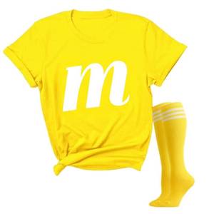 lot 3470 image: YOKVAN Womens Easy Candy Halloween Costumes Initial T-Shirt Yellow Medium - Retail $29