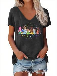 lot 3488 image: Magical T Shirt Women Believe in Magic Tees Cute Graphic Printed V Neck Tee Family Vacation Trip Short Sleeve Shirt Top��Large,Dark Grey) - Retail $25,358