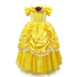 lot 3492 image: REXREII Girls Princess Costume Kids Halloween Christmas Fancy Party Birthday Evening Lace Gown Yellow 10-11T