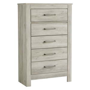 lot 20115 image: 5-Drawer Whitewashed Wood Chest of Drawers