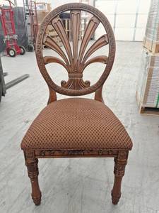 lot 20151 image: Carved Wood Dining Chair w Oval Back & Upholstered Seat