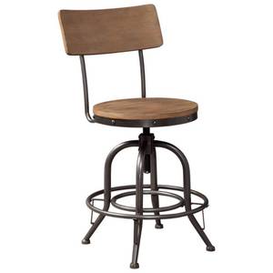 lot 20164 image: Industrial Adjustable Wood Seat Bar Stool w Footrest  Retail $101.99