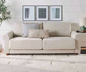 Better Homes & Gardens Owen 87.6" Rolled Arm Sofa, Effie Linen, Comes In 3 Boxes- Retail: $698