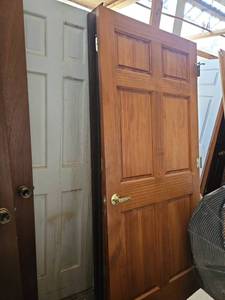lot 22572 image: 6-Panel Wood Interior Door w Brass Hardware - Set of 5