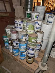 lot 22581 image: Large Lot of Assorted Paint & Coatings Lot - Benjamin Moore, Super Spec, Sherwin