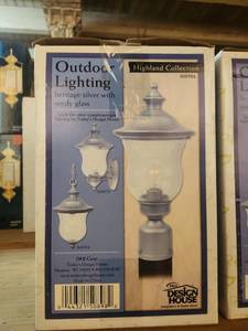 lot 22511 image: (3) Design House Outdoor Lighting Fixture Heritage Silver Seedy Glass