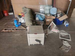 lot 22556 image: Assorted Lot of Various Items including hose reel, insulation, glass backsplash, metal framing, and More