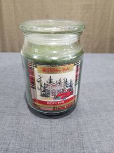 lot 1717 image: Holiday Style Rustic Pine Scented Candle Glass Jar