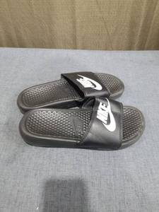 lot 1740 image: Nike Benassi Slide Sandals Black White Swoosh Logo Size 7
