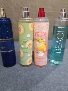 lot 1787 image: Bath & Body Works Fine Fragrance Mist 4-Bottle Lot Cucumber Melon Honeysuckle Peach Tea Beach Partially Full