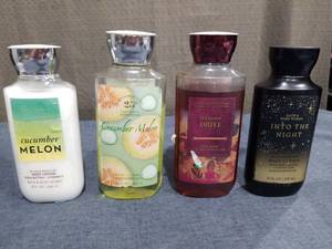 lot 1788 image: Bath & Body Works 4-Piece Body Care Set Cucumber Melon Autumn Drive Into the Night Partially Full