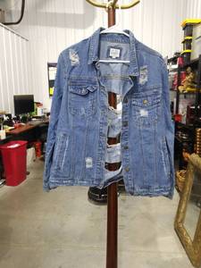 lot 1817 image: Basic Denim Wax Jean Distressed Denim Jacket Size L