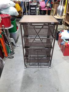 lot 1825 image: Origami 4-Drawer Mesh Storage Cart with Wood Top