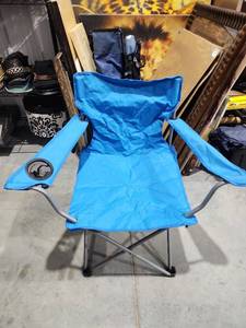 lot 1866 image: Blue Folding Camping Chair with Cup Holder and Carry Bag