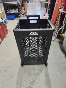 lot 1871 image: Black Plastic Rolling Utility Cart with Mesh Sides and Handles