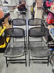 Black Folding Chairs with Perforated Seat and Back 4-Pack