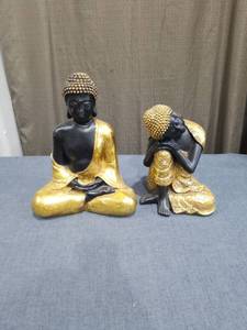 lot 1887 image: Buddha Figurine Statues Black and Gold Decorative Set of 2
