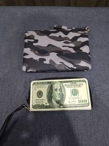 lot 1900 image: Lot of 2 Pouches Camouflage and $100 Bill Print Wristlet