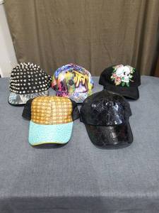 lot 1905 image: Assorted Baseball Caps Lot of 5 - Studded Skull Graphic Print