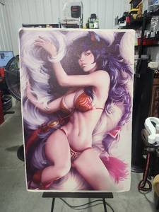 lot 2965 image: Fantasy Art Print Female Character Purple Hair Red Outfit