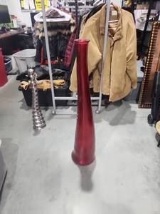 lot 2977 image: Tall Red Floor Vase Narrow Neck Flared Rim
