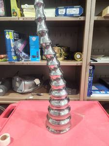 lot 2978 image: Segmented Glass Tower Metal Base Accent Piece