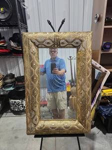 lot 2980 image: Decorative Wall Mirror with Perforated Metal Frame