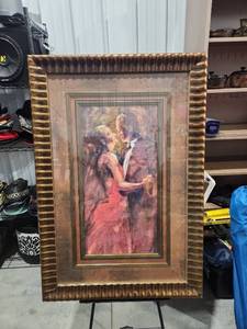 lot 2981 image: Framed Print Dancing Couple Red Dress Man in Tuxedo