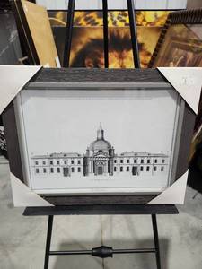 lot 2984 image: Framed Architectural Print Classical Building with Dome and Wings