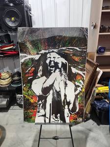 lot 2987 image: Bob Marley Portrait Wall Art Print with Colorful Abstract Background