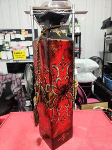 lot 2991 image: Red Decorative Vase with Black Top and Gold Rope Handle