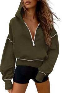 lot 48137 image: PRETTYGARDEN Womens Fall Half Zip Cropped Hoodie Sweatshirt SIZE L