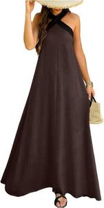 lot 48138 image: OYOANGLE Womens Color Block Criss Cross Sleeveless Flowy Maxi Dress SIZE M