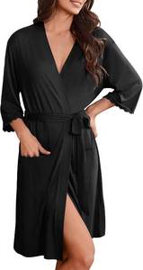 lot 48142 image: Ekouaer Robes for Women Knee Length Kimono Bathrobe Lightweight 34 Sleeve Sleepwear Soft Loungewear with Pockets SIZE S
