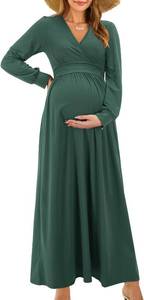 lot 48149 image: OUGES Womens Wrap Pregnancy Maxi V Neck Fall Baby Shower Maternity Dress SIZE L