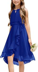 lot 48150 image: Kids A-Line Halter Neck Chiffon Junior Bridesmaid Dresses Fancy Girl Dress Wedding Elegant Party Gown SIZE 12-14 Years