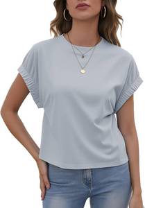 lot 48160 image: Womens Summer Crop Tops Cap Sleeve Tshirt Summer Crew Neck Solid Color Shirts SIZE XL COLOR WHITE