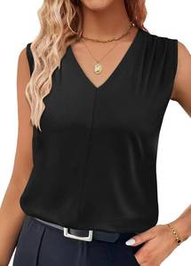 lot 48167 image: XIEERDUO Womens Tank Tops Loose Fit Casual Fashion Summer Soft Pleated V Neck Sleeveless Blouses SIZE L