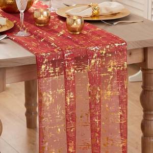 lot 48177 image: Artoid Mode Red Gold Gauze Table Runner 120 Inch, Sheer Glitter for Christmas, Wedding, Dining, Anniversary, Holiday Party Decor