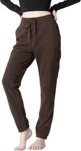 lot 48184 image: Womens Fleece Cargo Joggers - Multi-Pockets, Elastic Drawstring Waist, Warm Winter Daily Wear COLOR IS BLACK HEATHER SIZE M