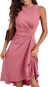 Happy Sailed Women's Summer Dresses Sleeveless Ruched Waist A Line High Low Midi Cocktail Dress SIZE M